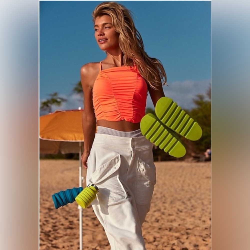 FP MOVEMENT Neon Coral Shirr Enough Ruched Tank